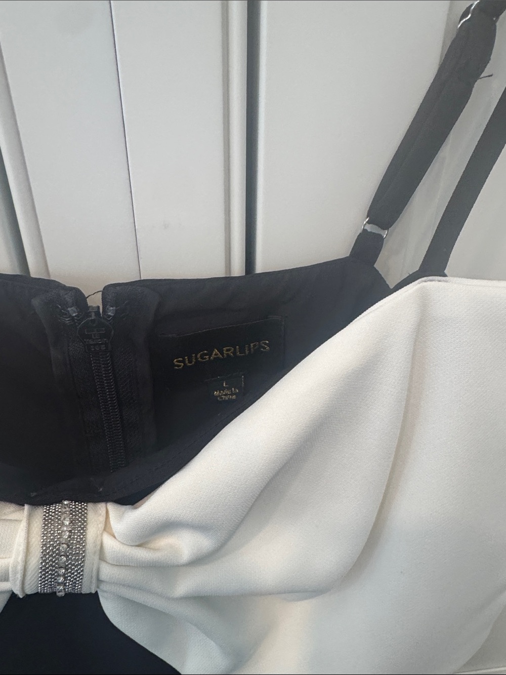 Sugarlips Black Mini Dress with White Bow Front - Picture 5 of 5